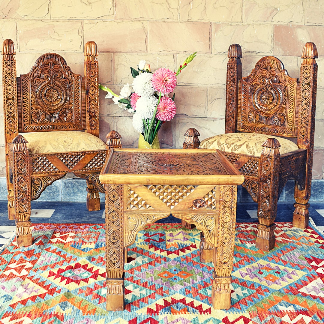 Traditional lobby Chair Set with Traditional Style Swati art work