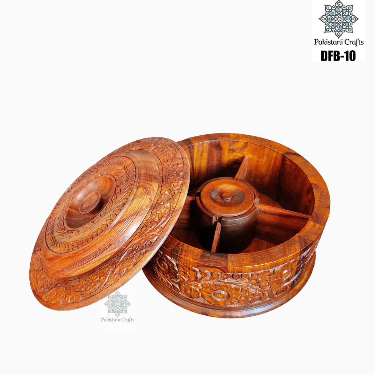 Round Shape Wooden Dry Fruit Box with 4 Portions - DFB-10