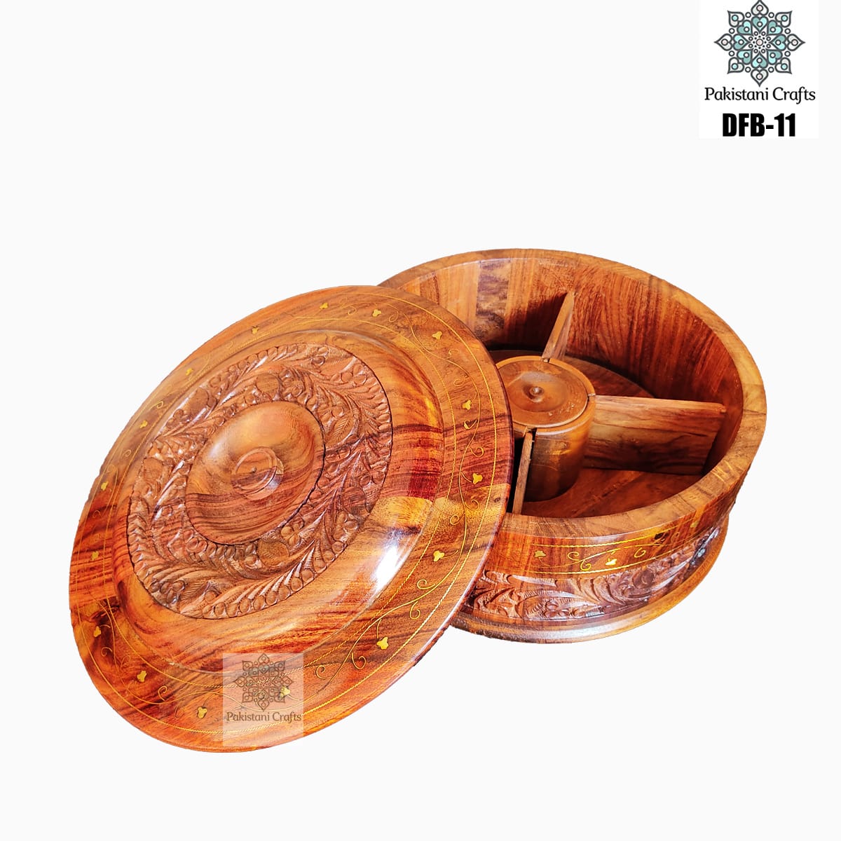 Round Shape Wooden Dry Fruit Box with 4 Portions - DFB-11