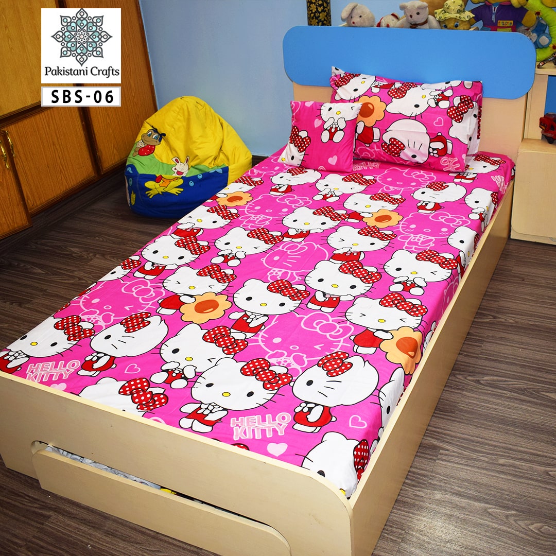 Kitty Printed Single Bed Sheet Kids Bedding